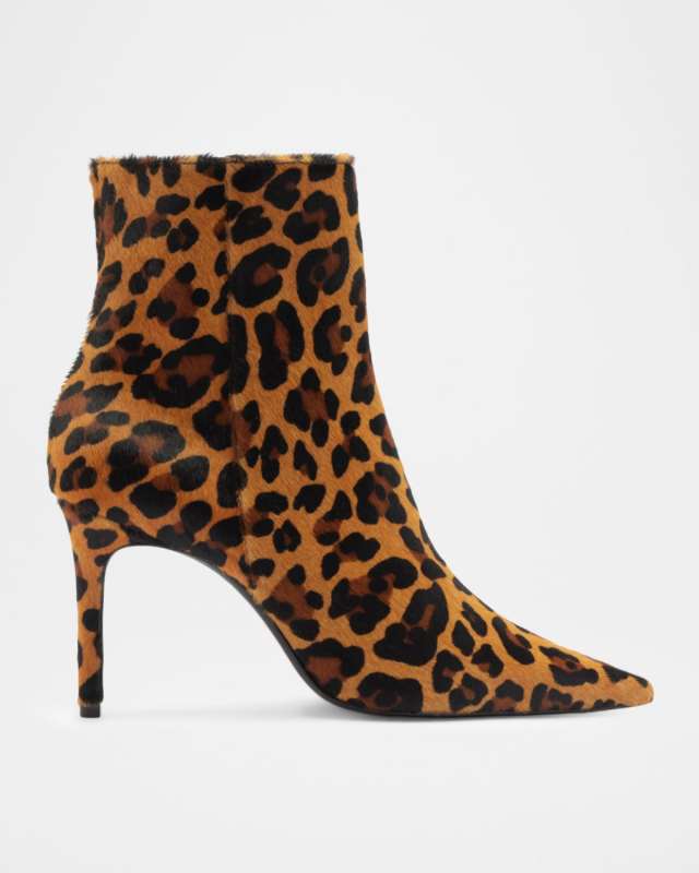 Mikki Leopard-Print Calf Hair Ankle Boots